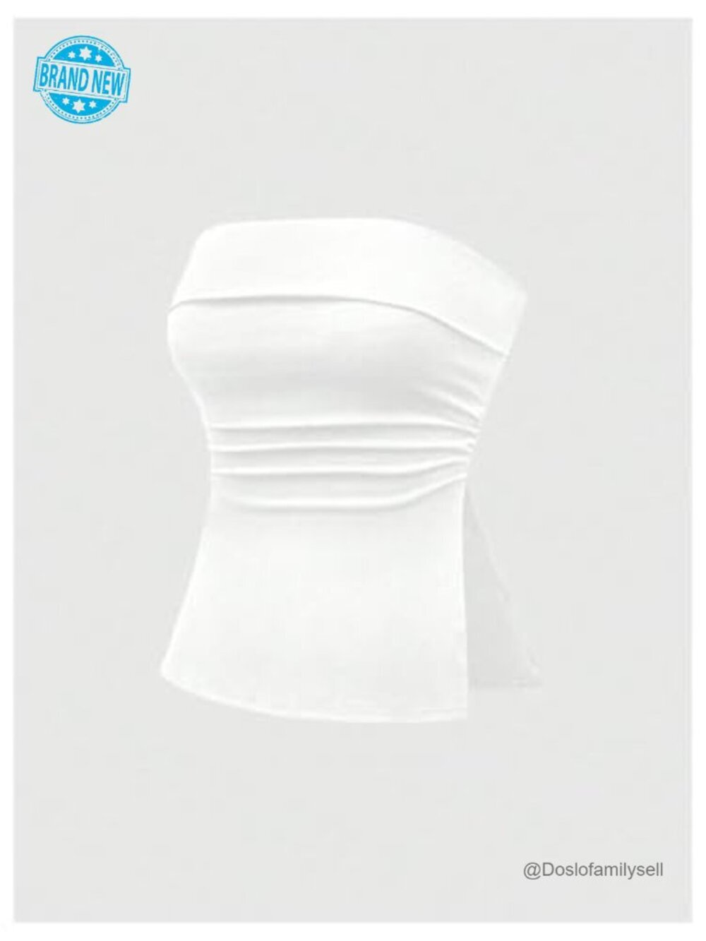 2pc Strapless Ruched Split Side Bandeau Fitted Tops Set - Picture 4 of 6
